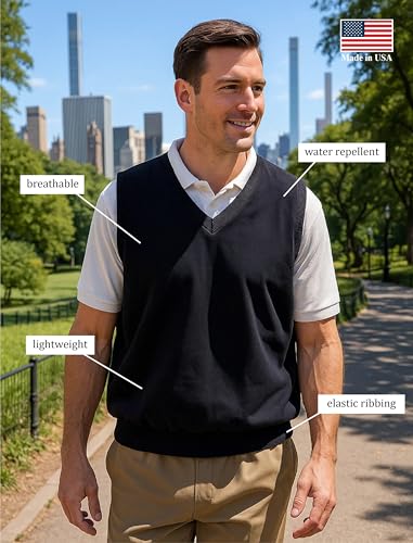 Akwa Made in USA Men's V‑Neck Pullover Golf Vest Water Repellent Lightweight Polyester Wind‑Resistant Layering2