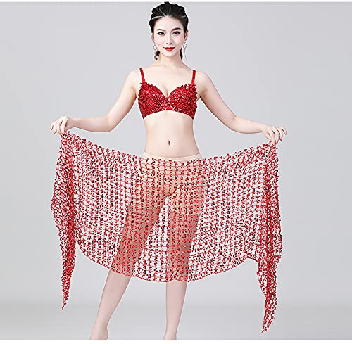 Ceinture De Danse Orientale Femme Avec Châle Rectangle à Paillettes - Taille S Ou M - Élastique, Brodée, Avec Pièces Et Glands