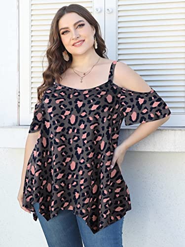 Image of LARACE Cold Shoulder Tops for Womens Summer Clothes Spaghetti Strape Tunic Oversized Shirts Asymmetrical Plus Size Blouse