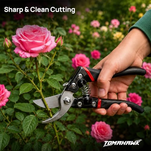 Image of TOMAHAWK Heavy Duty Premium Stainless Steel Sharp Flower Cutter | Garden Scissors | Extra Spring | Home Cutting Plants, Branches and Leaf | Garden Shear Scissors for Home, Workshop & Professional Use
