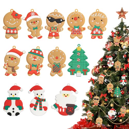 maxtachi 12 Piezas Adornos Navidad Arbol,Adornos Navidenos de Hombre de Jengibre,PVC Colgable Arbol Navidad Adornos,para Navidad decoración del Hogar,Etiquetas de Regalo