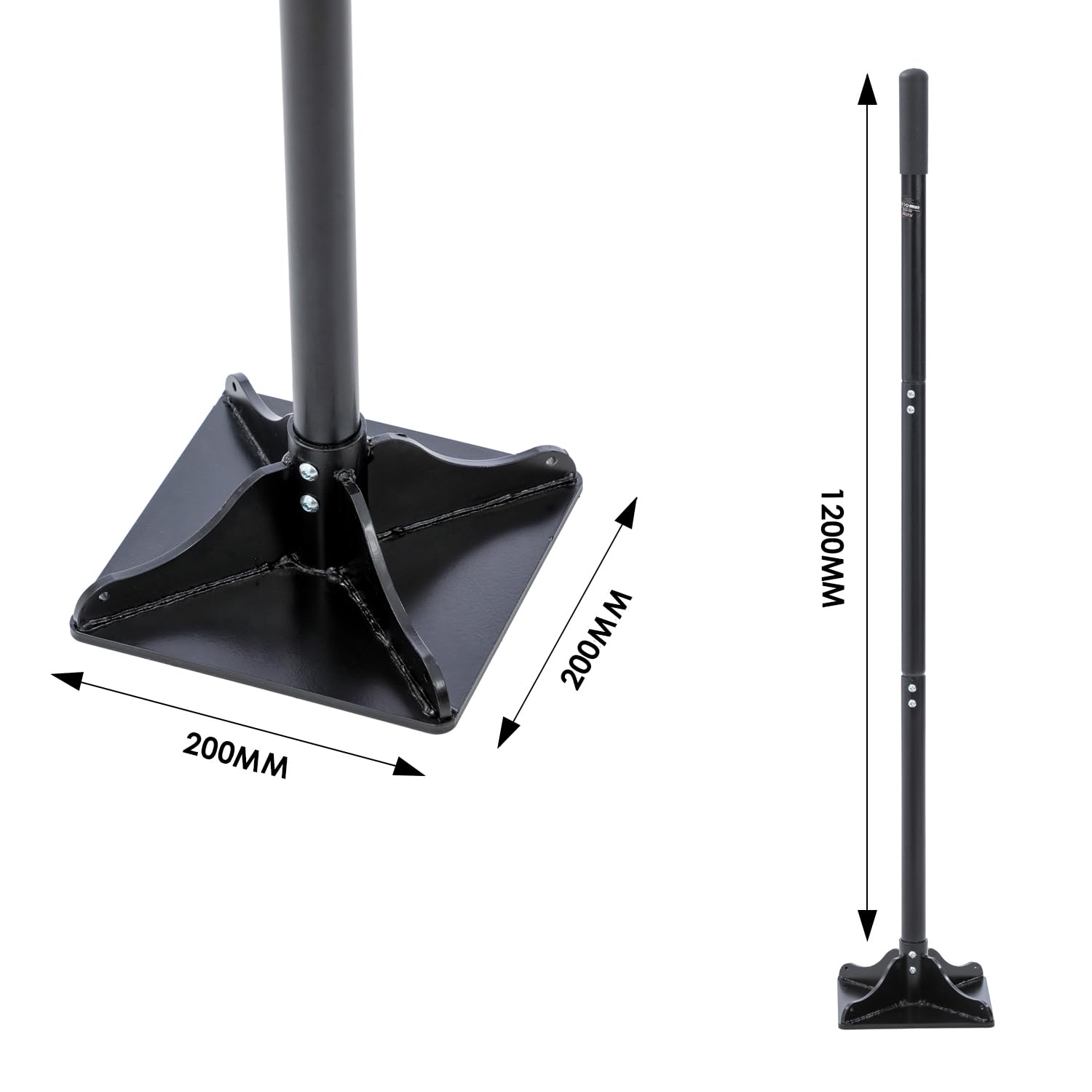 KATSU Tools Robuster Stahlstampfer – 200 mm x 200 mm quadratische Basis, 3-teiliger abnehmbarer Griff, Bauunternehmer-Stampfer zum Stampfen, Nivellieren von Boden, Kies, Pflasterstein und