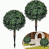 Ronyila Artificial Topiary Ball Tree Boxwood Plants Outdoor Set of 2,Fake Topiary Ball Trees for Porch - Artificial Plants Faux Shrubs for Planter with Spike 24" for Halloween Christmas Garden