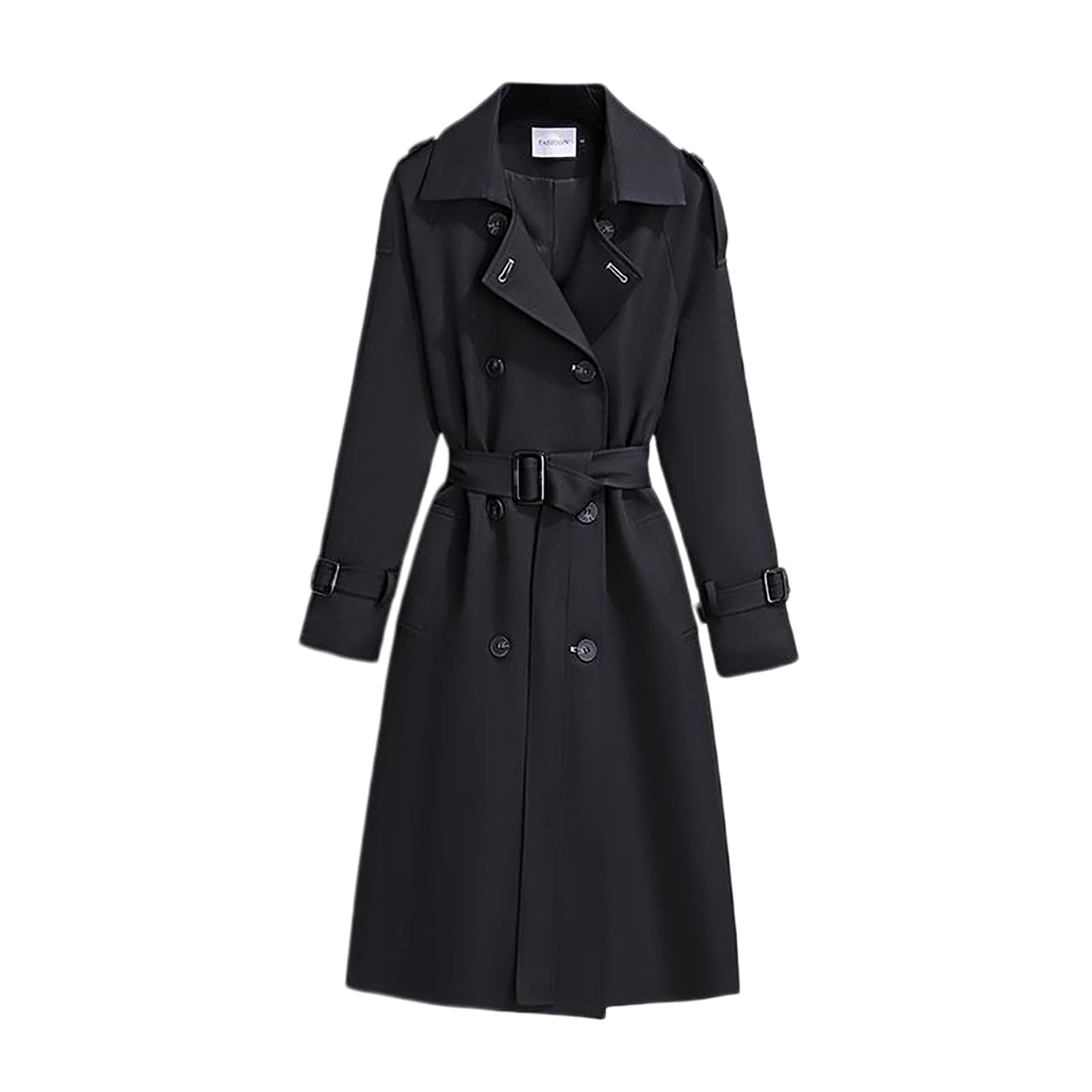 Saklifuo Women's Solid Windbreaker Slim Fit Trench Coat Long Jacket Outerwear with Belt Button