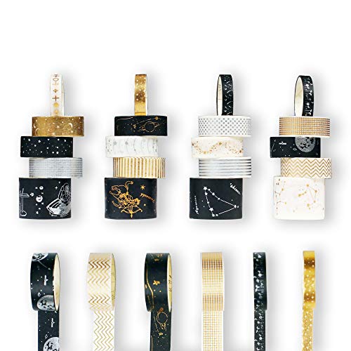 Christmas Washi Tape/20 Rolls Gold Foil Masking Tapes, Decorative Colored Tape for Scrapbooking, Journals, Album, Daily Planners, Gift Wrapping, Office Party Supplies (Black)