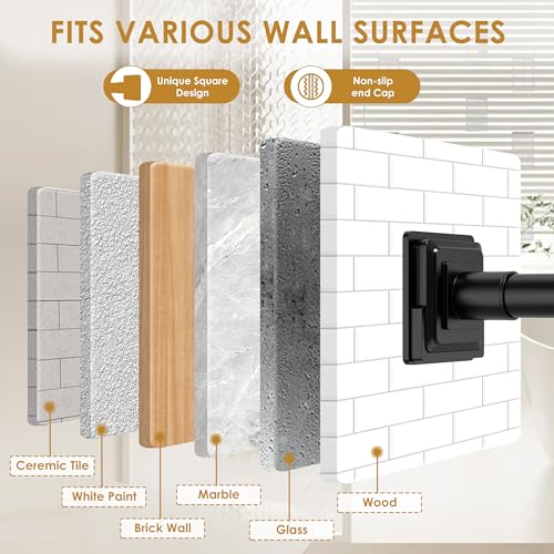 Image of Long Tension Shower Curtain Rod 31-96 Inch(8ft) No Drilling Adjustable Outdoor Curtain Rod 1 inch Dia Rustproof Stainless Steel for Patio Bathroom Windows Matte Black