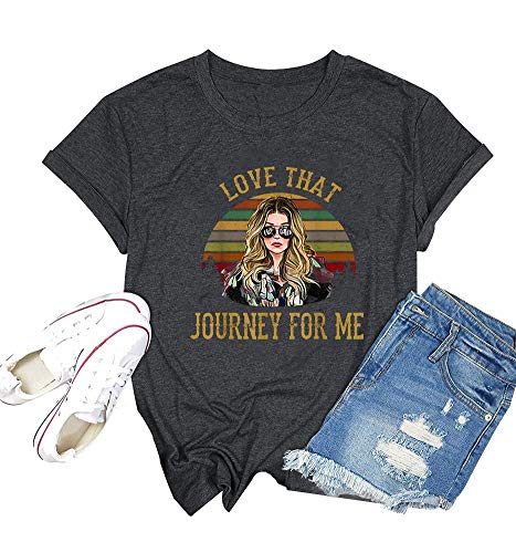 Women Vintage Graphic T-Shirts Love That Journey for Me Retro TV Show Novelty Tees Tops (Gray, XL)