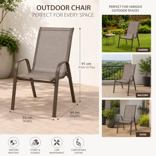 Image of Creative Outdoor Patio Outdoor Chairs Set of 2, Brown Metal Frame, Nylon Mesh Fabric, Stackable Dining Chairs