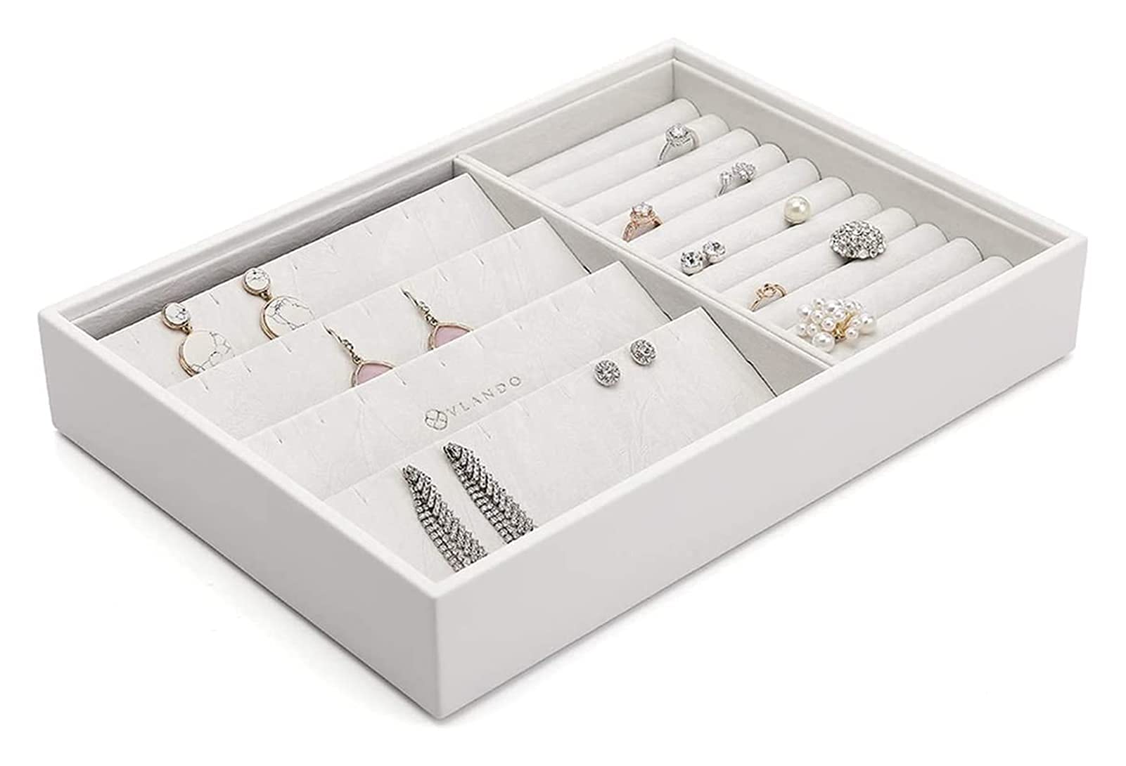 TIANQIHAO Storage Box Large Jewellery Drawer Organiser Stackable Jewelry Display Velvet Tray For Earring Ring Necklace Jewelry Storage Box