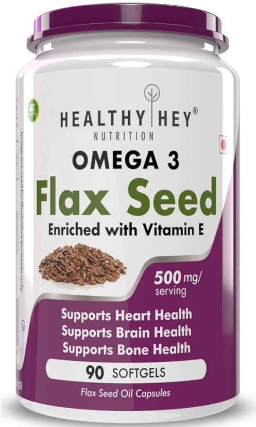 HealthyHey Flaxseed Oil with Vitamin E 500 mg Omega3 Support