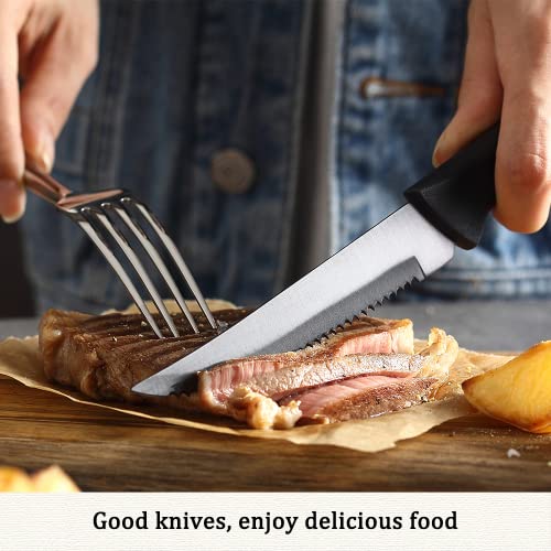 Wanbasion Black Stainless Steel Serrated Steak Knives Set Of 8, Steak Knives Dishwasher Safe -Scratch Resistant #TOP3