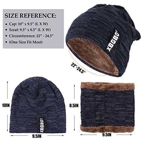 Winter Beanie Hat Scarf Set For Men Women, Warm Fleece Lined Knit Hat Skull Cap Thick Neck Warmer Winter Gift Set Navy #TOP5