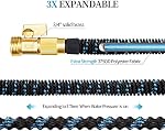 Expandable Garden Hose, Water Hose 100ft with 10 Function Nozzle, Flexible Hose with 3/4" Solid Brass Fittings, Extra Strength Fabric, Easy Storage Kink Free, Black & Blue
