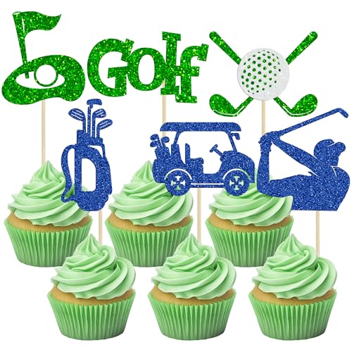 Adornos para cupcakes de golf con purpurina Gyufise decoraciones para pasteles de cumpleaños 24 uds