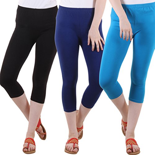Image of DIAZ Women's Super Combed Cotton Elastane Stretch Slim Fit Printed Capri -Pack of 3