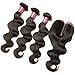 Longqi Beauty Body Wave Hair 3 Bundles with Middle Part Lace Closure, Brazilian Unprocessed Human Hair Weave Body Wavy Natural Color 16 18 20+14