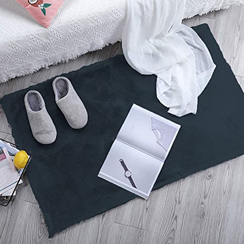 Image of Luxe Home Rabbit Fur Soild Bath Mat Super Soft, Anti-Slip, Washable, Rectangle, for Bathroom Door Mate, Bedroom Door Mats (Anthra, 45x75 cm)