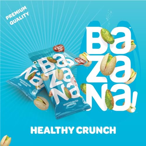 Image of Bazana Premium California Roasted & Salted Pistachios | 432g (18g x 24 Packs) | Crunchy, Tasty & Healthy Pista | High Protein, Fiber-Rich, Gluten-Free & Low-Calorie Snack