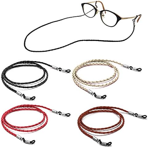 Tomorotec 4 Pack Eyeglasses Holder Strap Cord, Aphlos Eyeglass Retainer, PREMIUM LEATHER Eyeglasses String Holder Chain Necklace, Glasses Cord Lanyard (4 Colors) Cover