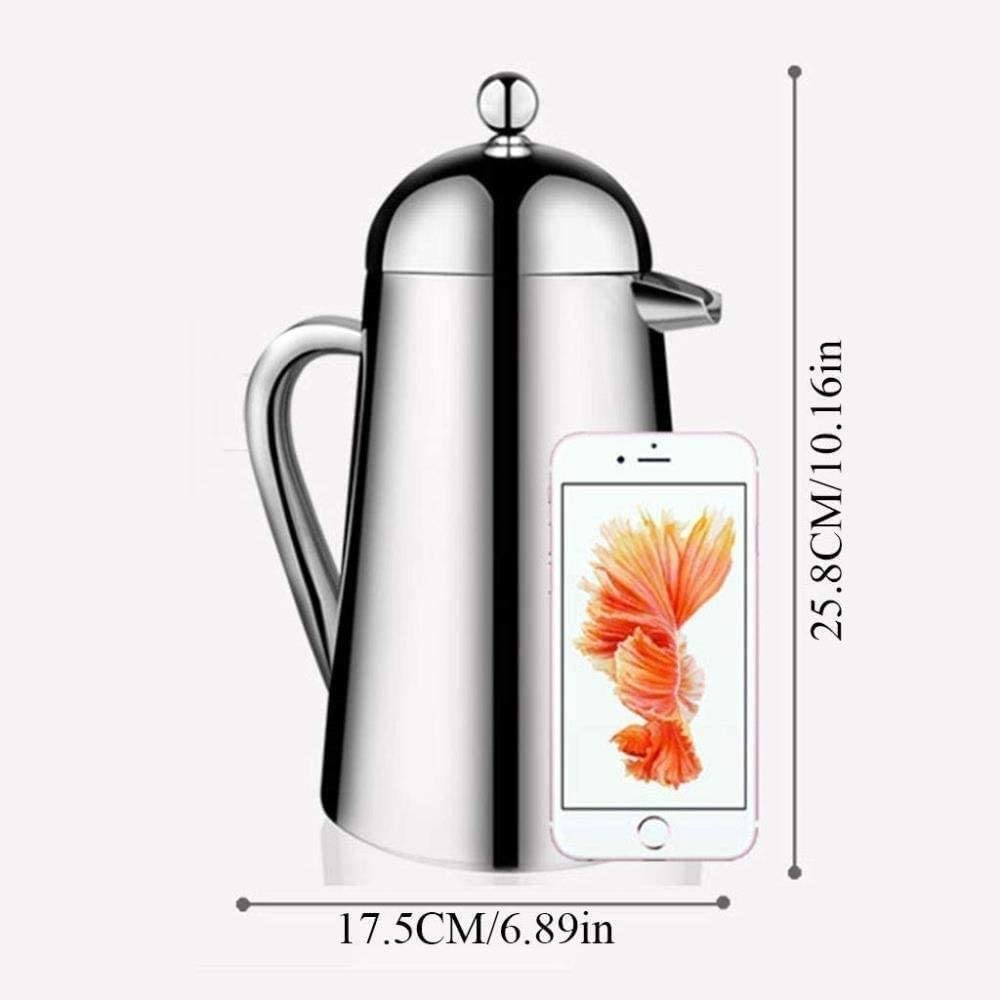 Cafetera de prensa, prensa de café, caffettiere, cafetera, cafetera grande – Prensa de café aislada de acero inoxidable de grado 304 con 2 pantallas adicionales, 34 oz, plata