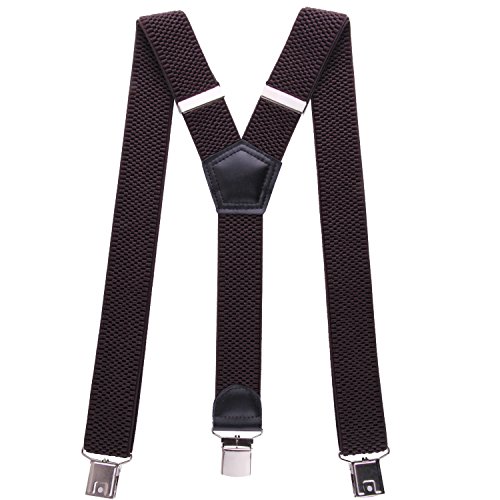 JINIU Mens Suspenders Wide Adjustable and Elastic Braces Y Shape with Very Strong Clips - Heavy Duty Color Coffee