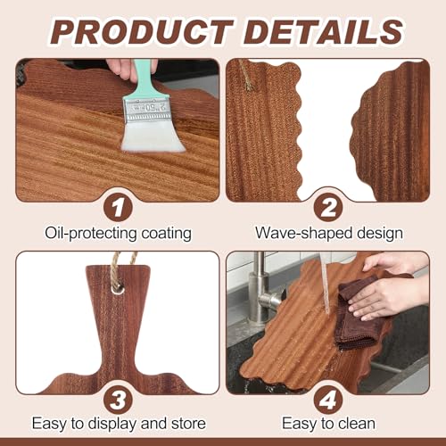 2 Pcs Ebony Wood Scalloped Wood Cutting Board with Handle for Kitchen - Image 3