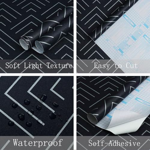 Image of TEKCOOL Self Adhesive Wallpaper Blue and Gold Pattern Peel and Stick Wallpaper Gold Lines Geometric Sticky Back Vinyl Removable Contact Paper Wall Covering Decorative Film DIY 45x300cm (Blue-3pc);