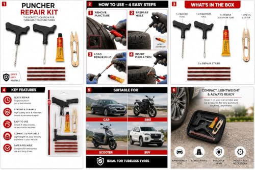 Image of Tubeless Tyre Puncture Repair Kit for Car Bike Motorcycle 5 Repair Strips