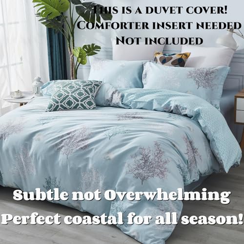Brandream Coastal Beach Bedding Set Queen Size 100% Cotton Duvet Cover Set Tropical Coral Seashells Bedroom Set 3-Piece (No Comforter) - Image 3