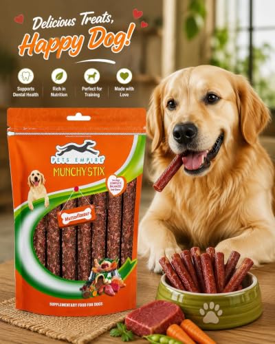 Image of PETS EMPIRE Munchy Stix Dog Treats, Chicken | Mutton Flavour Chew Sticks | Healthy Reward Treats for Dogs | High Protein Daily Chews (500 G, Mutton, Pack of 1)
