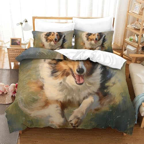 Housse de couette 3D chien en microfibre douce avec fermeture éclair solide 260x220 cm
