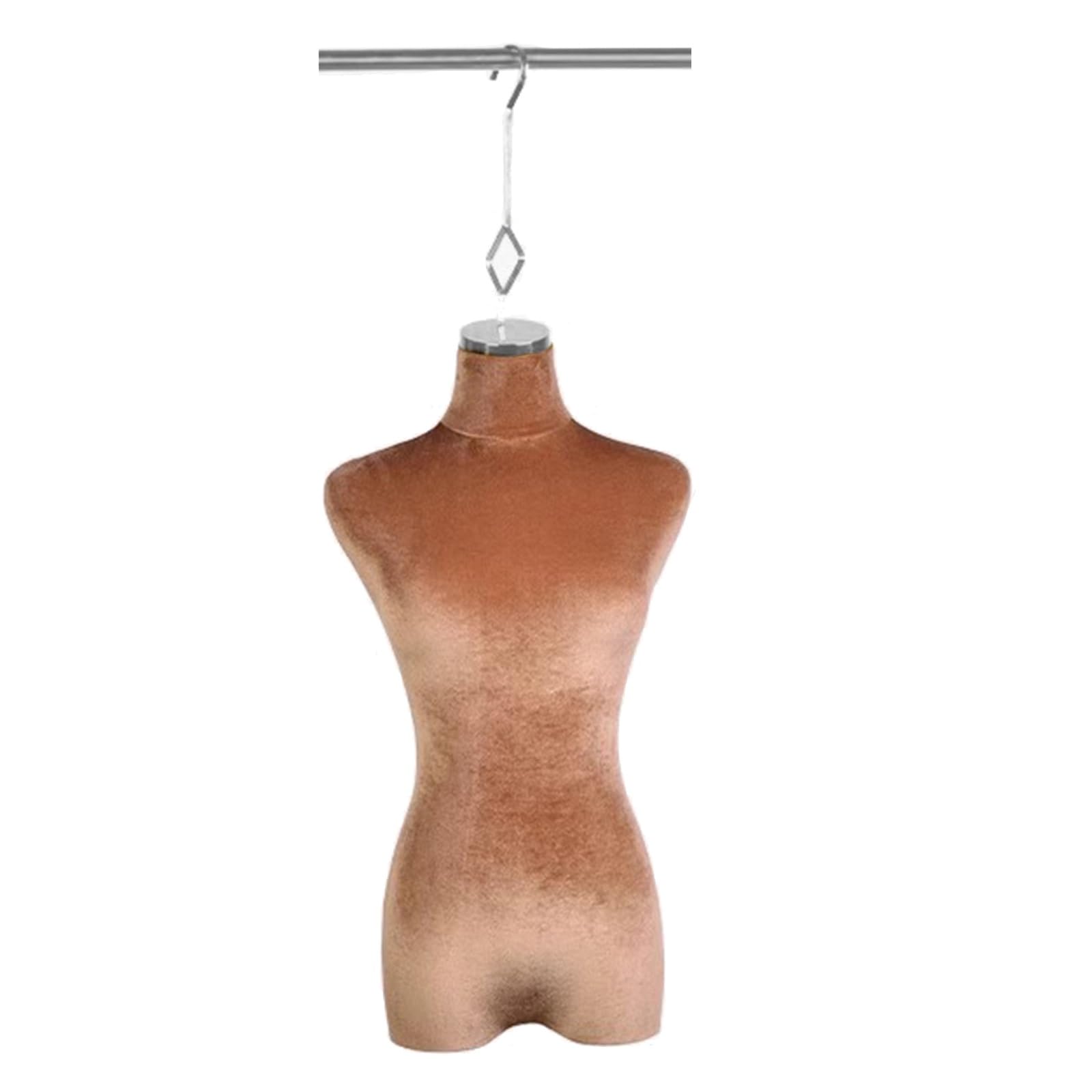 Manichino da Sartoria Marrone per Donna Adulta con Gancio in Metallo, Mezzo Busto da Appendere per Abiti da Sposa, t-Shirt e Camicette, manichino da 70 cm
