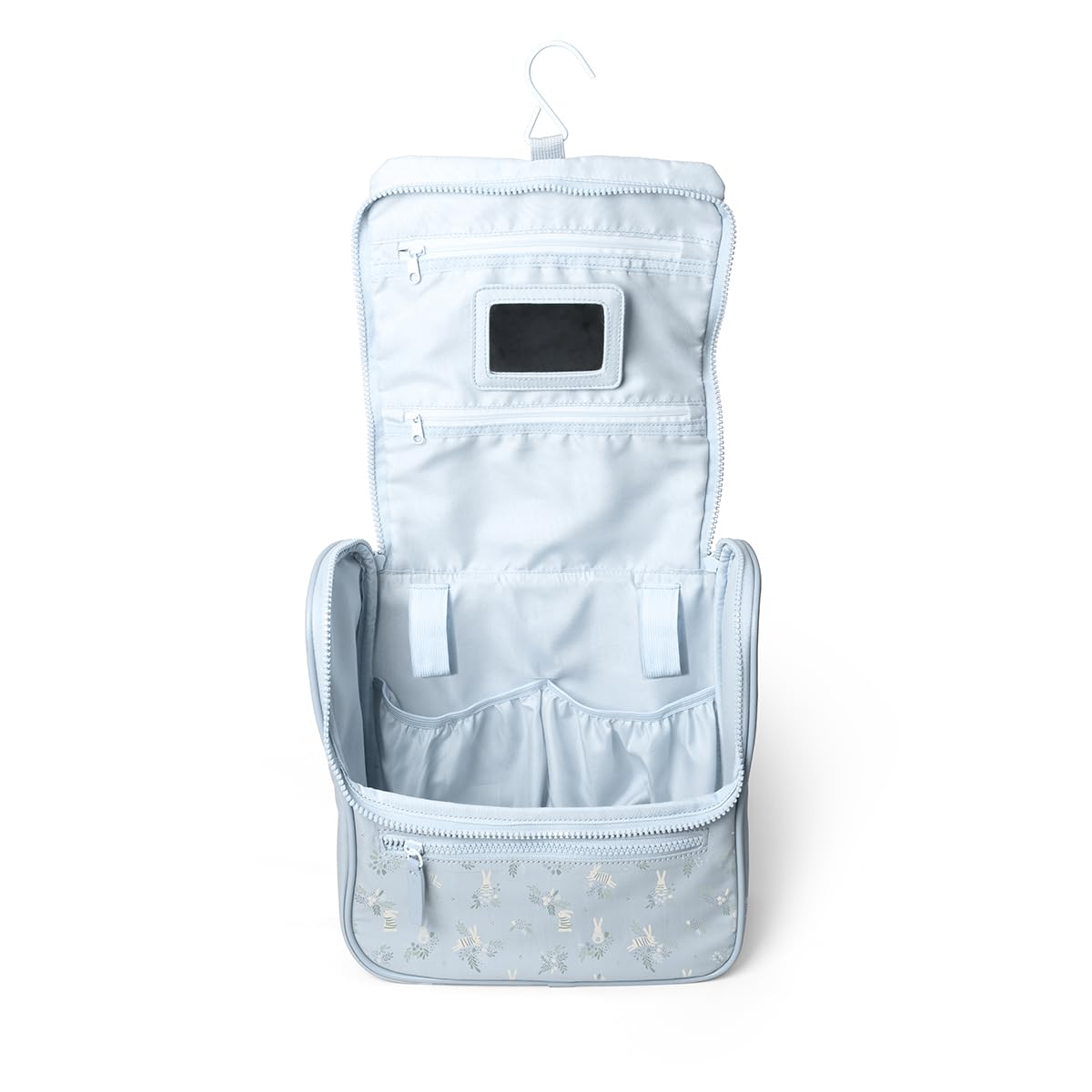 Suavinex, Kit Baño Bebé con Neceser, Set Higiene Recién Nacido, Azul | Con: Esponja + Cepillos + Guante Baño + Pompero + Juguete. Con Bolsillos, Cremalleras, Espejo y Colgador, Gran Capacidad