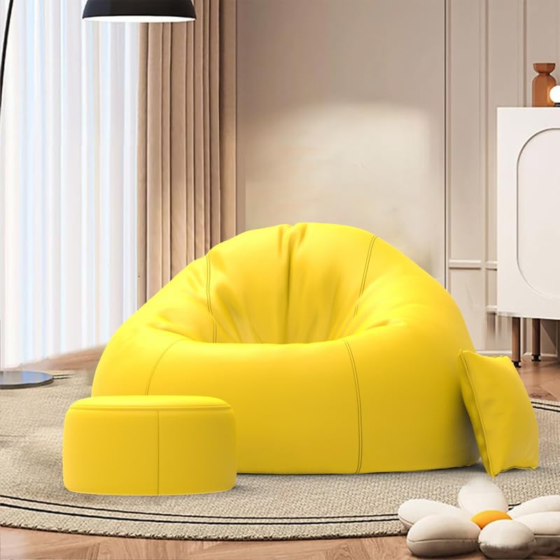 Image of Biggie Bean Bag 7XL Bean Bag Chair with Beans Filled - The Classics Bean Bag Sofa - Combo Set-Styled for Elegance with Free Cushion & Footrest (Matching Color : Yfava Yellow)