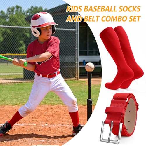 Image of XZQTIVE Baseball Softball Socks and Baseball Softball Belt Combo Set Knee-High Soccer Socks for Kids Youth Adult