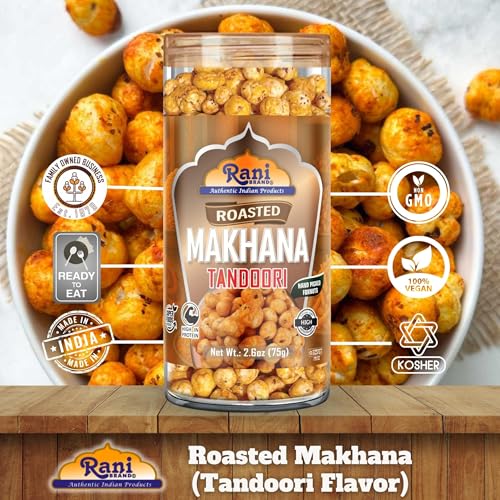 Image of Rani Roasted Makhana (Fox Nut /Popped Lotus Seed) Tandoori Flavor 2.6oz (75g) Ready to eat, Hand Picked Foxnuts ~ High in Protein | Vegan | Gluten Friendly | NON-GMO | Kosher | Indian Origin