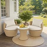 Christopher Knight Home Dessa Patio Conversation Set, Wicker Rattan Club Chairs, Wicker End Table, Accent Chair with Cushions, Mirror Table Top, Conversation Set for Backyard Poolside, Light Brown