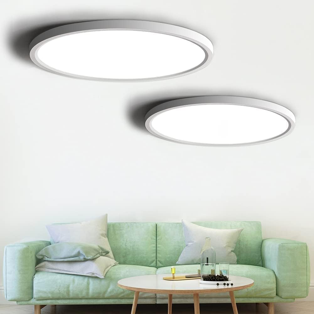 2-Pack LED Flush Mount Ceiling Light, 4000K Natural White Bathroom Light, 3200LM, Flat Modern Round Lighting, 12in/30cm 240W Equivalent White Ceiling Lamp for Kitchens, Bedrooms, Hallway.etc