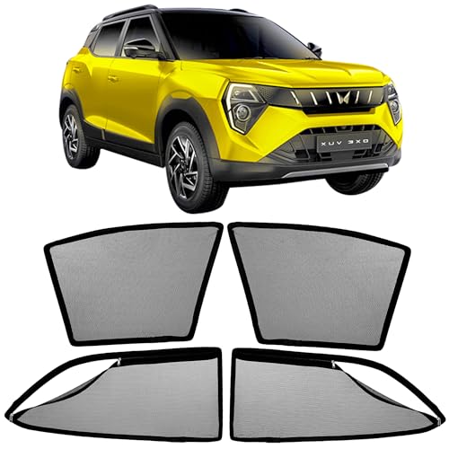 Image of AutoStory Magnetic Car Sunshade for Xuv 3xo | Front Half Cut for Mirror Visibility + Rear Full Coverage with Zipper | Heavy Heat & UV Protection | Privacy Side Window Curtains Shades