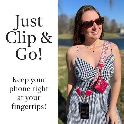 Image of Save the Girls Original Clip and Go Phone Strap Pattern (XOXO - Boysenberry) - Crossbody Phone Strap Chain with Zipper Wallet Pouch - Phone Lanyard Zippered