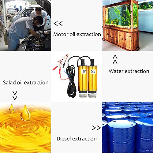 OWSOO Bomba Submersível DC 12V/24V para Bombeamento de Óleo Diesel Água 51mm Óleo de Água Bomba de T
