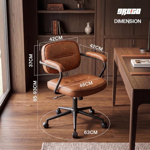 Image of DROGO Verona Ergonomic Office Chair for Work from Home | Premium Leatherette | Computer Chair with Wide Cushioned Seat, 135 Recline & Metal Frame | Leather Padded Armrests, 1-Year Warranty (Brown)