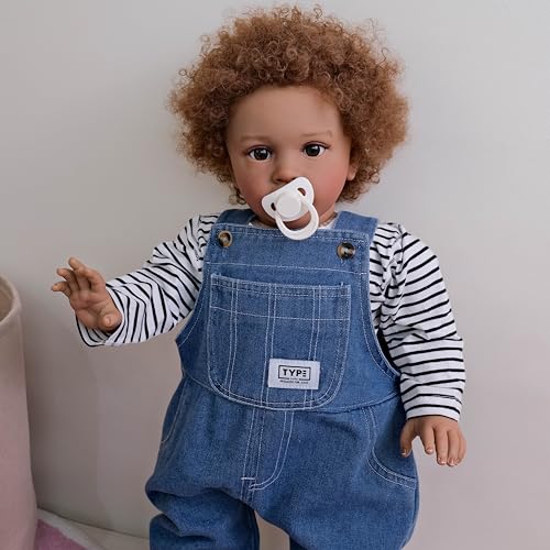 ROSHUAN Reborn-Kleinkindpuppen Schwarzer Junge Pippa 26 Zoll Afroamerikanische Reborn Babypuppen Weicher Stoffkörper Große Größe Realistische Kleinkind Puppe Dunkle Haut Babypuppe – Bild 5