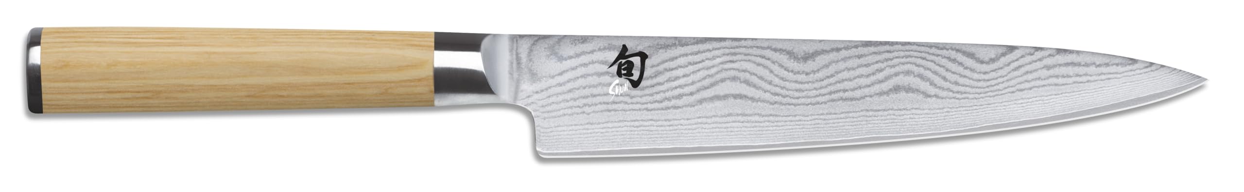 KAI Shun Classic White cuchillo japonés multiusos 15 cm de longitud de hoja - cuchillo de Damasco 32 capas núcleo VG MAX - 61 HRC - mango de madera Pakka -pequeño cuchillo de cocina forjado estrecho