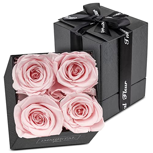 Immortal Fleur 4 Pink Preserved Rose Box | Red Roses In A Box, Roses That Last A Year | Eternity Roses, Forever Roses Box | Real Preserved Flowers, Box Of Roses For Delivery | Sympathy Flowers, New Mom Gifts, Mothers Day, Valentines Day, Bridal Gifts