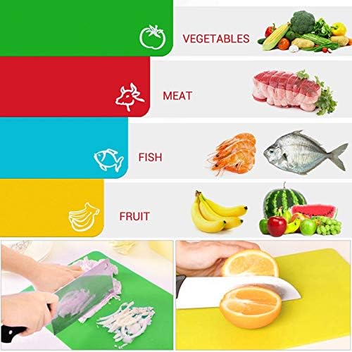Chopping Board Set, Flexible Plastic Colour Coded Mats with Food Icons, BPA-Free Cutting Boards, Non-Porous, Dishwasher Safe, Set of 4, 38cm x 28cm
