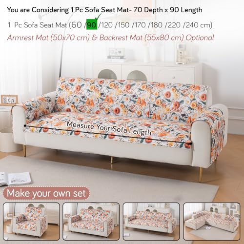 Image of HOKIPO 'Nature Muse' Premium HD Printed Holland Velvet Sofa Cover Mat for 1 /2 /3 Seater & L-Shape Sofa. Make Your Own Sofa Cover Set, Mat 70(D) x 90(L) cm, Marigold Bloom (IN-914-D7)