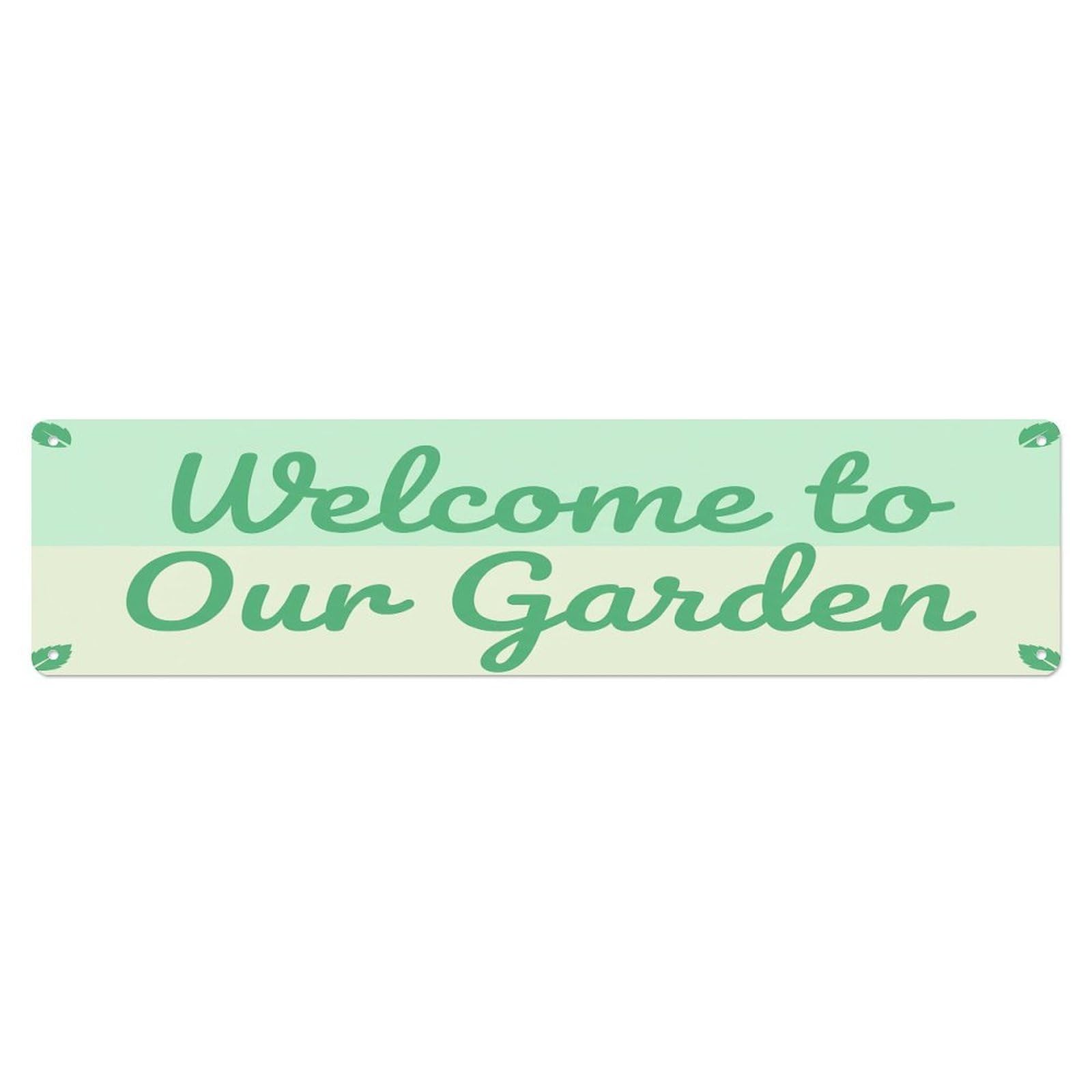 Vintage Welcome to Our Garden Mint Cream Metal Tin Sign