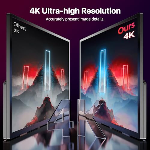 UPERFECT 4K 18 Zoll QLED Portable Monitor mit 3840 x 2160 UHD Display Integrierter Halterung USB C Mini HDMI für PC Laptop Handy XBO Switch PS-4/5, Metallkörper, Tragbarer Bildschirm VESA-montierbar 2