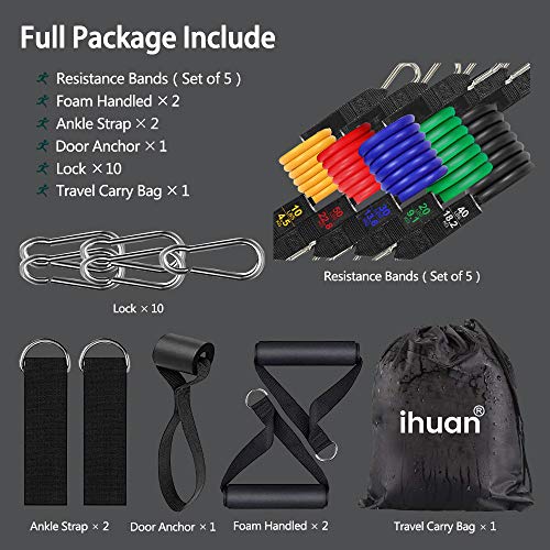 Exercise Bands Resistance Set with Door Anchor, Ankle Straps, Carry Bag and Guide for Training, Home Workout, Yoga, Pilates, Men & Women Accessories(11 Pieces)
